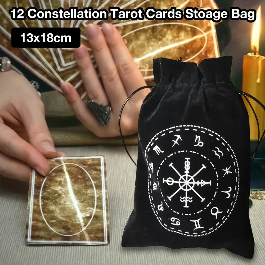 

Velvet 12 Constellation Tarot Card Storage Bag Board Game Card Mini Drawstring Package Board Game Tarot Storage Bag