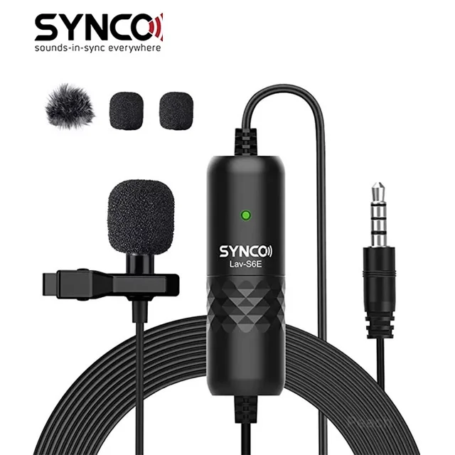

Всенаправленный конденсаторный микрофон SYNCO Lav S6E, шнур 6 м, смартфон iPhone Android, DSLR камера