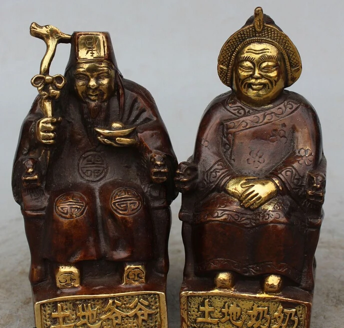 АА 002827 Китайский народный бронзовый позолоченный стул дракон земля Бог дедушка