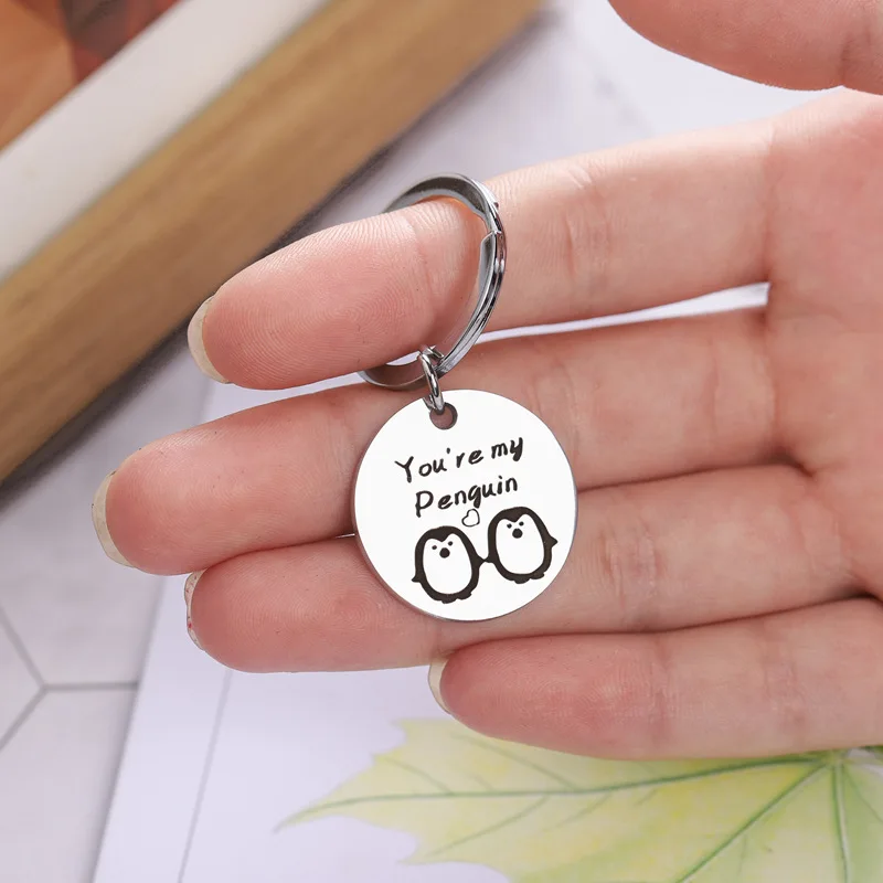 Модный милый брелок из нержавеющей стали для ключей Ты мой Пингвин парный