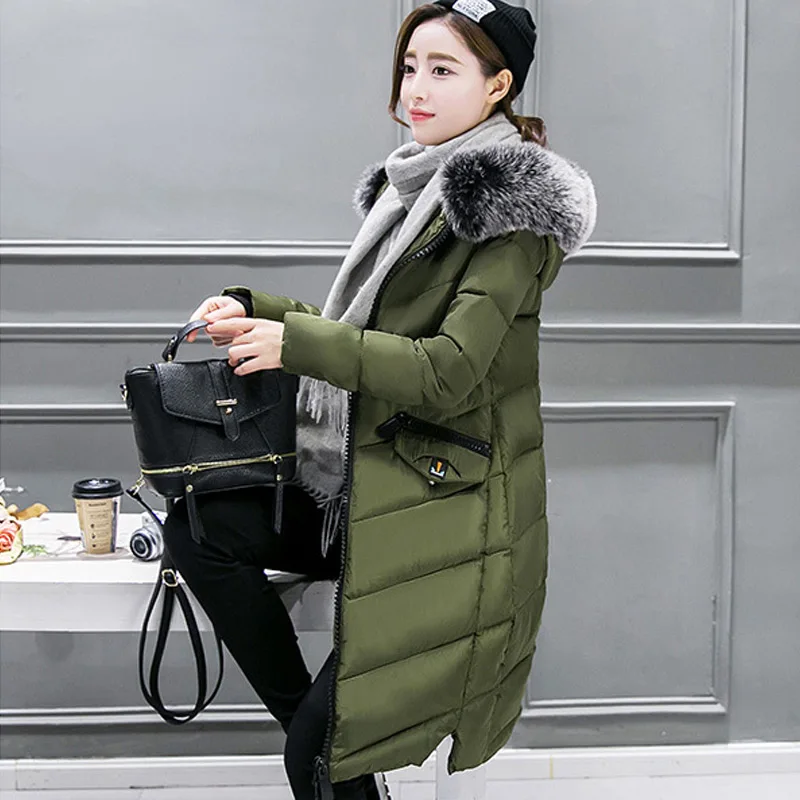 Женские зимние куртки модные тонкие длинные повседневные парки с теплым меховым