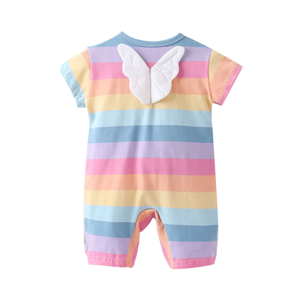 Lovely Newborn Baby Rompers 2019 Winter Rainbow Striped Romper Short Sleeve Cotton Wings Warm Jumpser Bodysuit Clothes Y926 |
