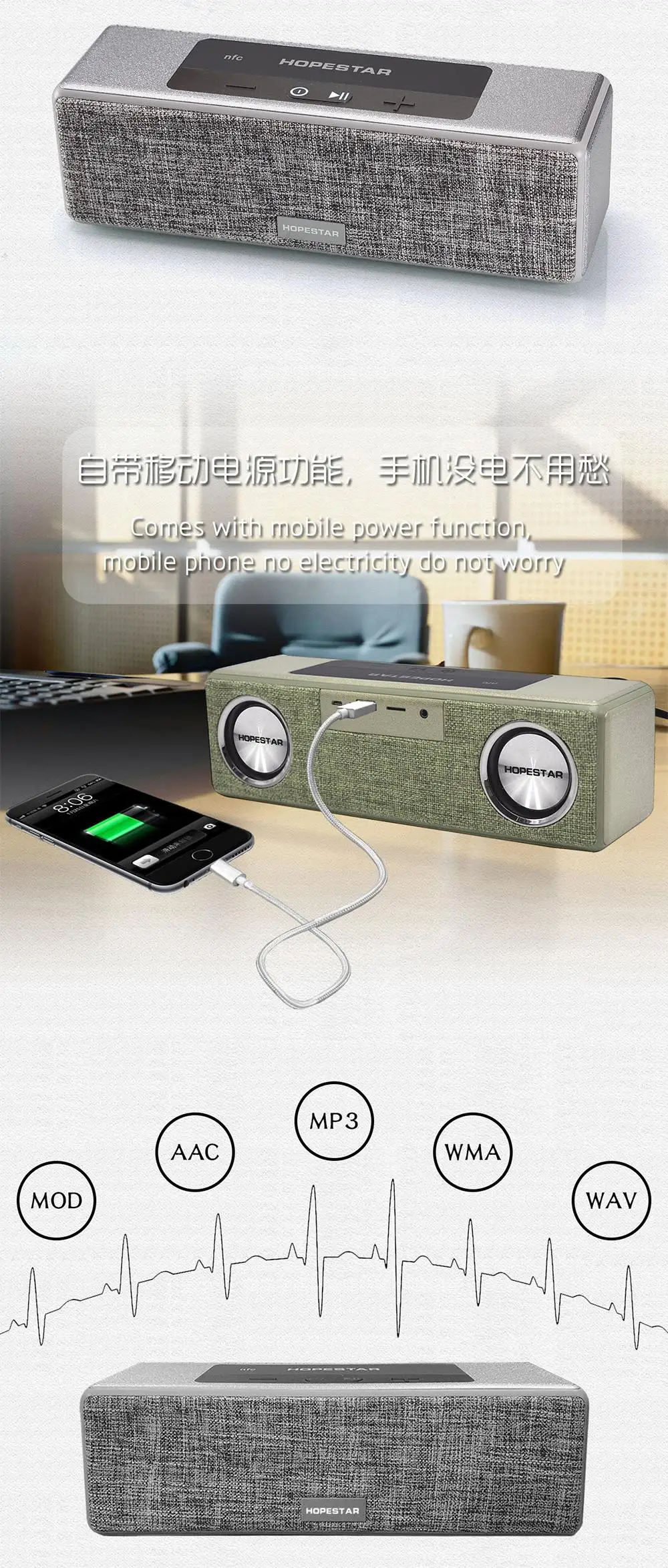 HOPESTAR A5 HiFi беспроводной 18650 2400 мАч bluetooth динамик NFC Сабвуфер Altavoces Soundbar power Bank