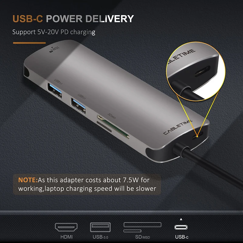 Кабель USB C концентратор HDMI 4K type-C USB 3,0 SD и Micro SD кард-ридер 5 в 1 USB-C зарядка для Galaxy S9/S8 ПК MacBook Pro N130