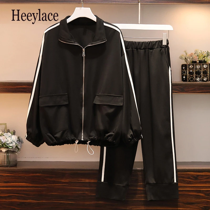 Женский спортивный костюм большого размера плюс 5XL куртка + штаны комплект из