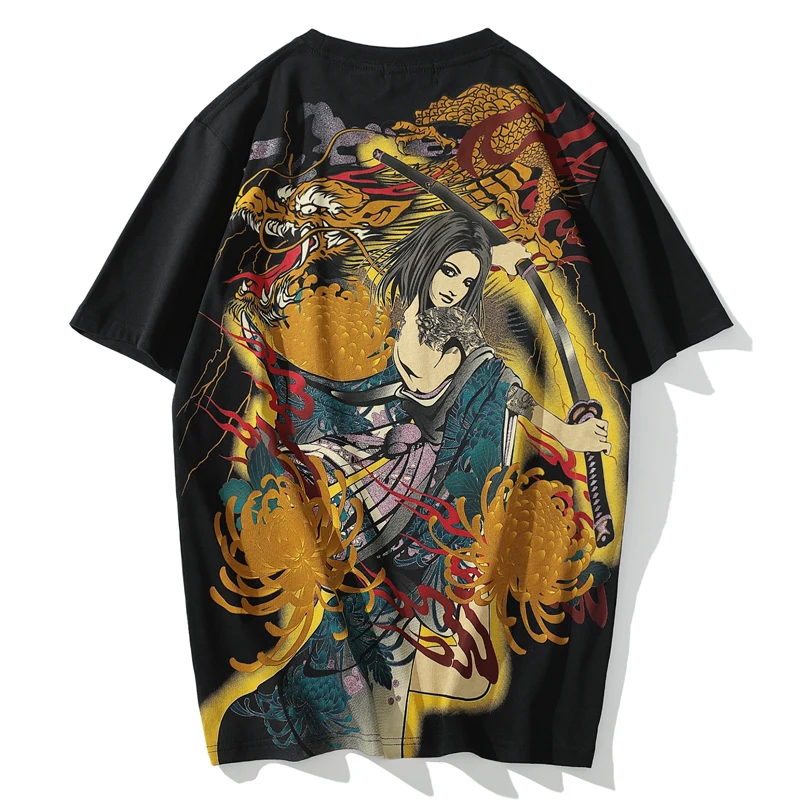 

Japanese fashion brand men's bronzing chrysanthemum flying dragon print beauty short-sleeved breathable casual T-shirt summer
