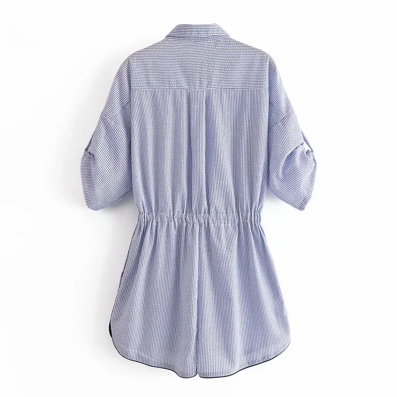 

Toppies Vintage Striped Jumpsuits Woman Short Sleeve Playsuits Summer Rompers Female Drawstring Waist Jumpsuits