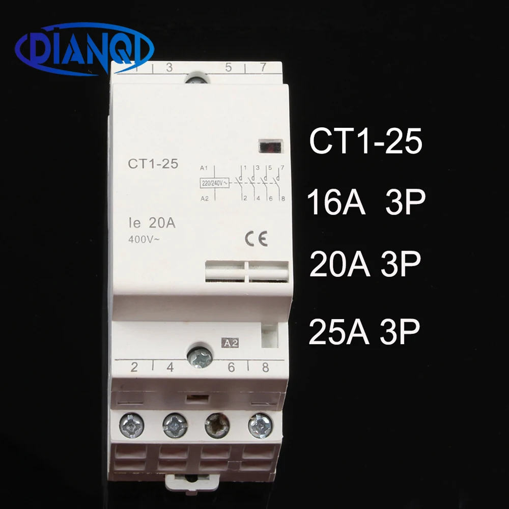 CT1 25 3P 16A 20A 25A 220V/230V 50/60HZ Din rail бытовой модульный контактор переменного тока 3NO 3NC