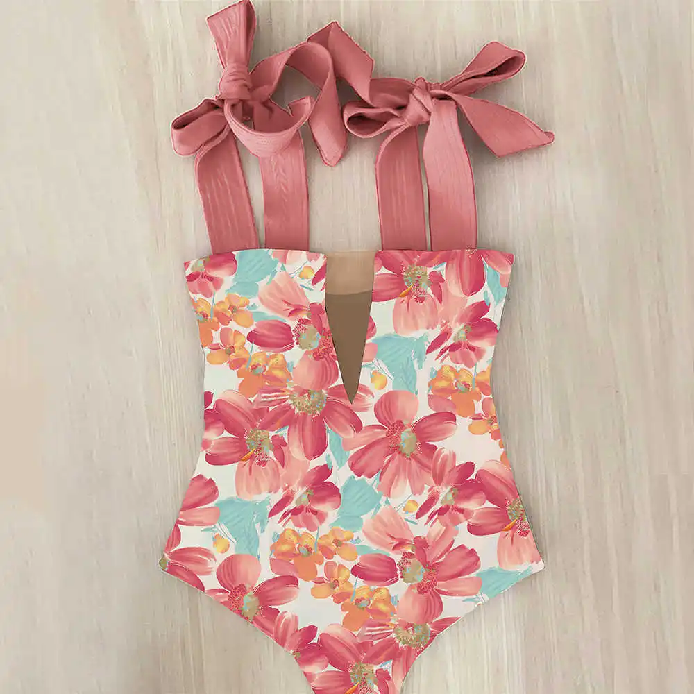 

2021 New Sexy One Piece Swimsuit Shoulder Strappy Swimsuit Heart print Swimwear Women Backless Bathing Suit Beach Wear Monokini