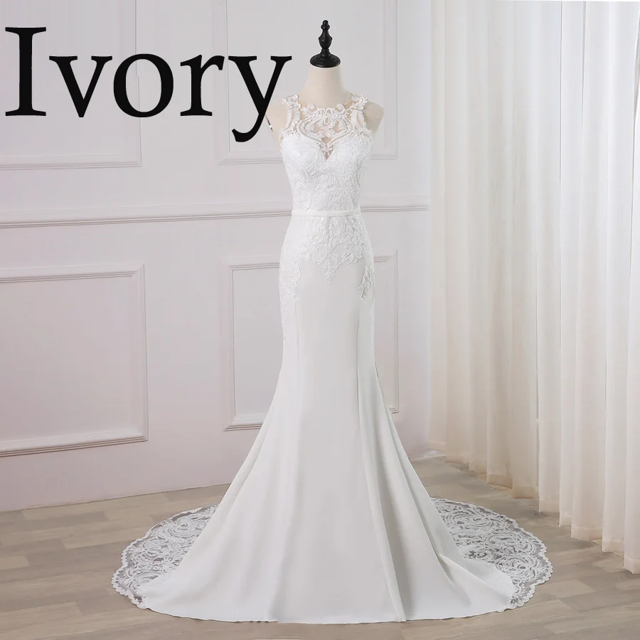 Ivory-B Очаровательное свадебное платье русалки,, на тонких бретельках, Vestido de novia, винтажное кружевное свадебное платье, платье для невесты без спинки, на заказ - Цвет: Ivory-B