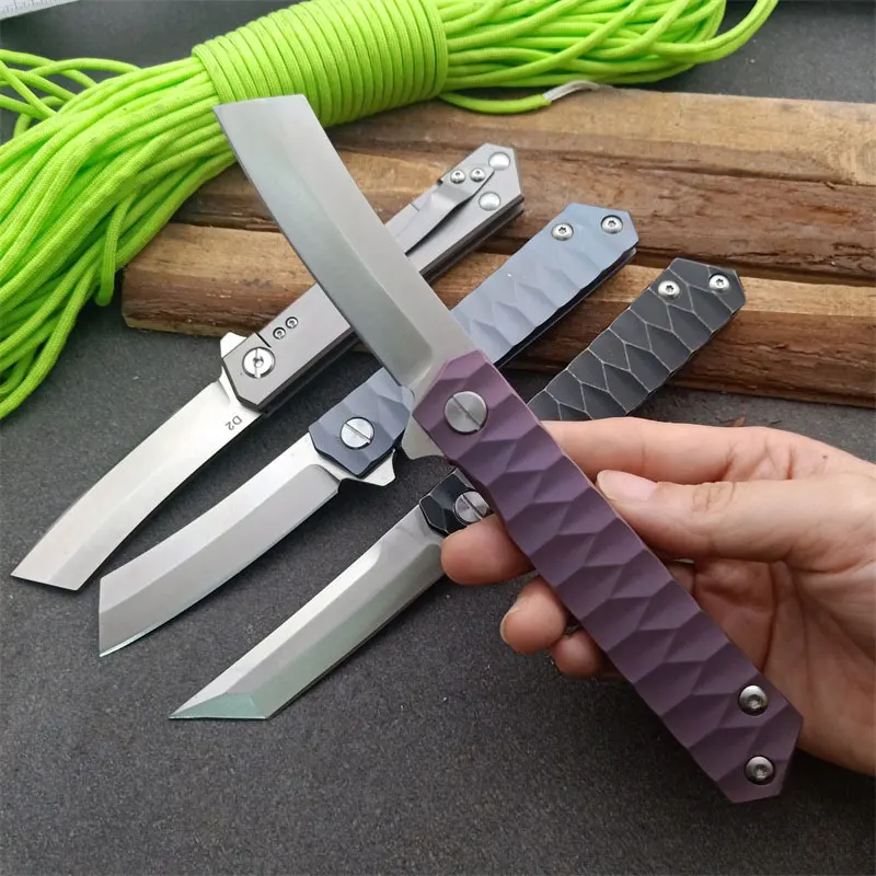 

New Arrival portable folding knife D2 blade TC4 titanium alloy handle Camping EDC Fruit knife jungle survives Pocket knives