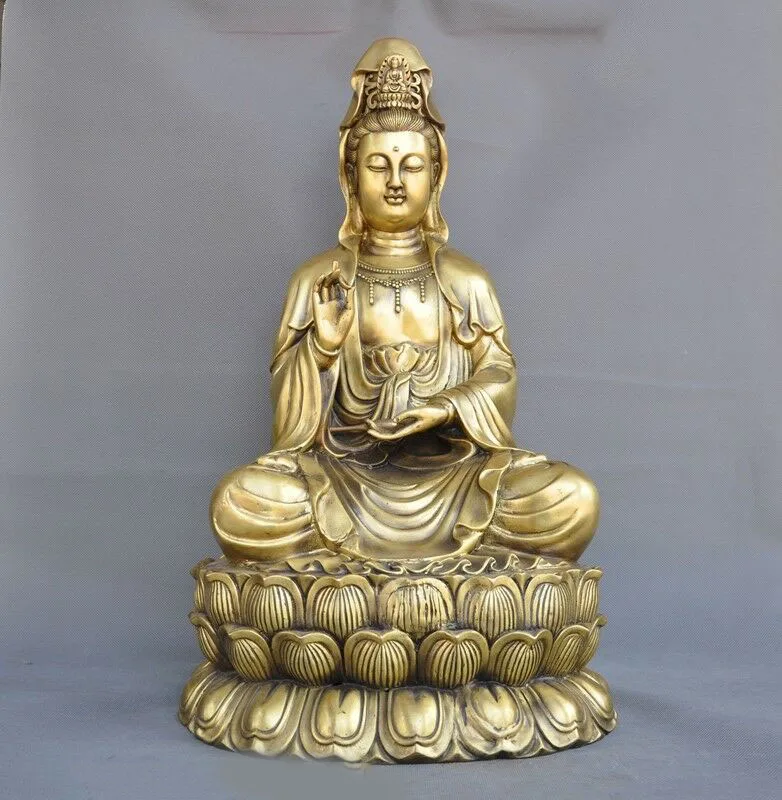 

wedding decoration Chinese Buddhism bronze seat lotus Kwan-Yin GuanYin Bodhisattva Buddha statue