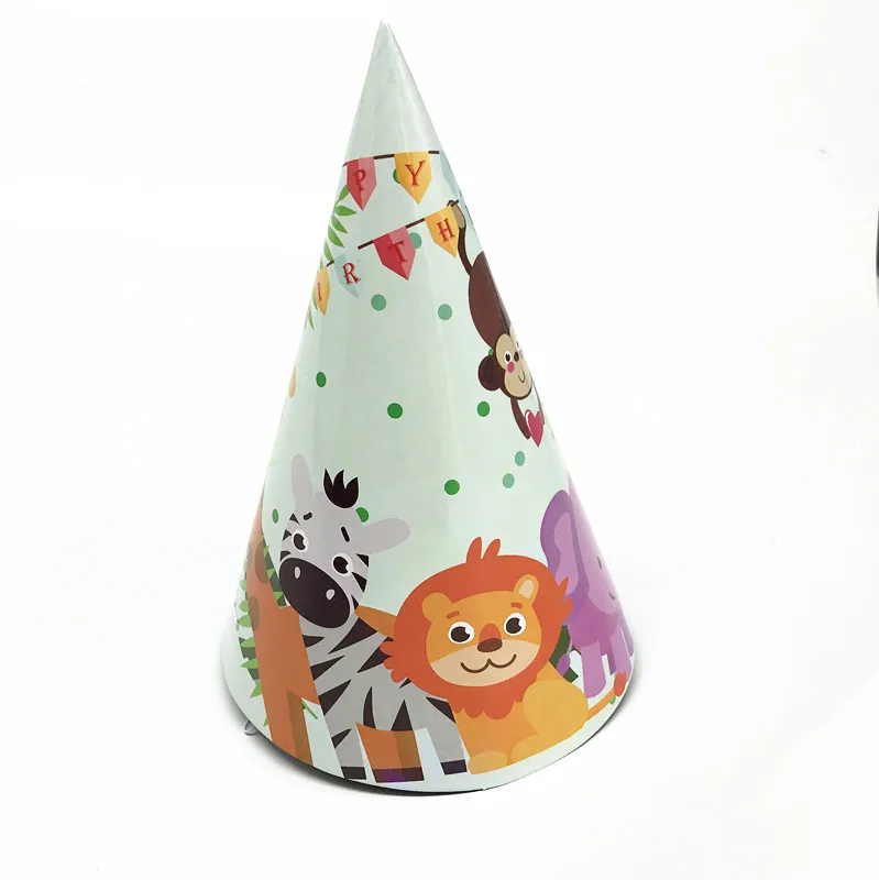 hat 6pcs Вечерние украшения в виде животных в джунглях, капкейки, тарелки, чашки, украшения для вечеринки на день рождения, детские подарки для мальчиков, вечерние украшения - Цвет: hat 6pcs