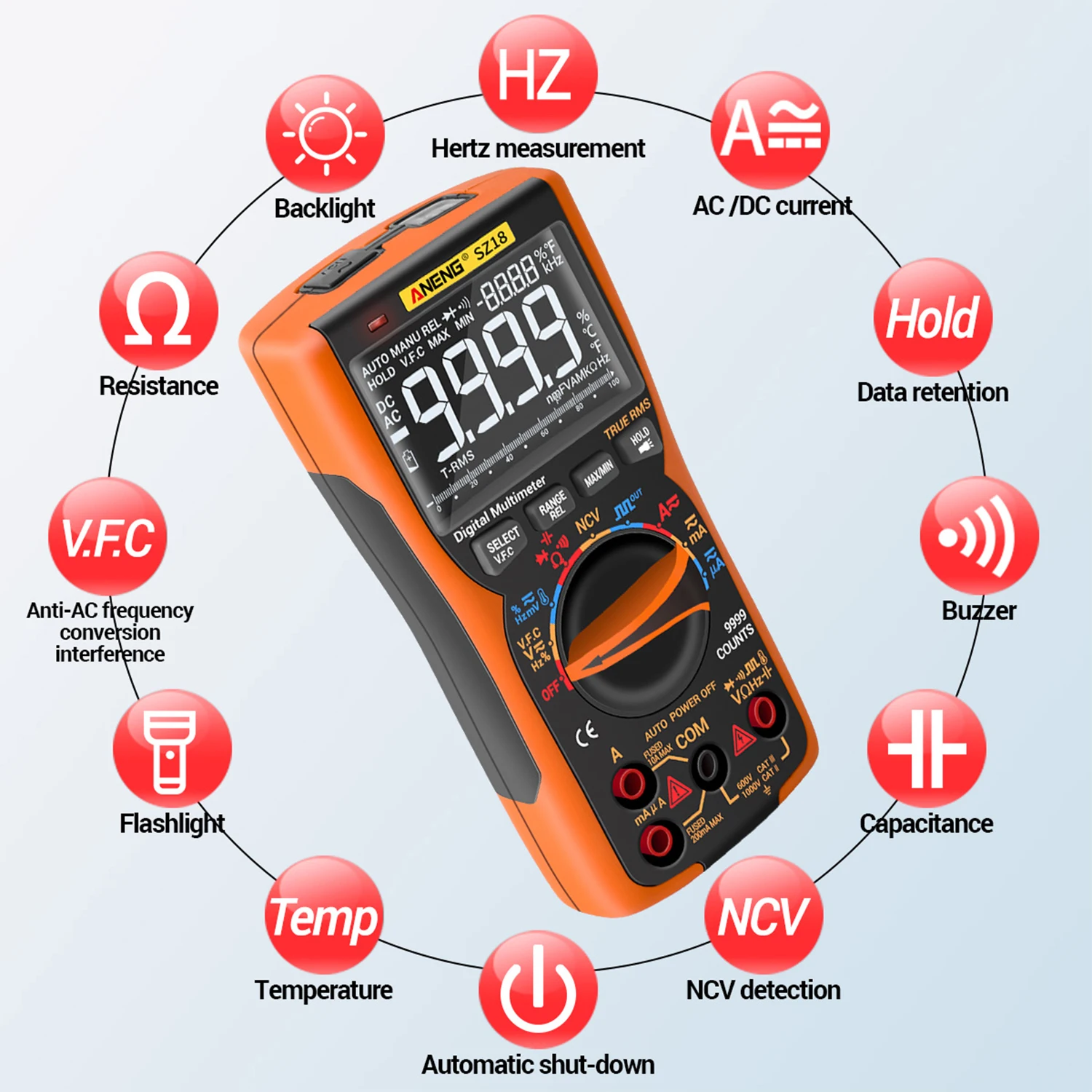 ANENG Цифровой мультиметр 9999 отсчетов T RMS AC/DC напряжение и емкость тока Диод