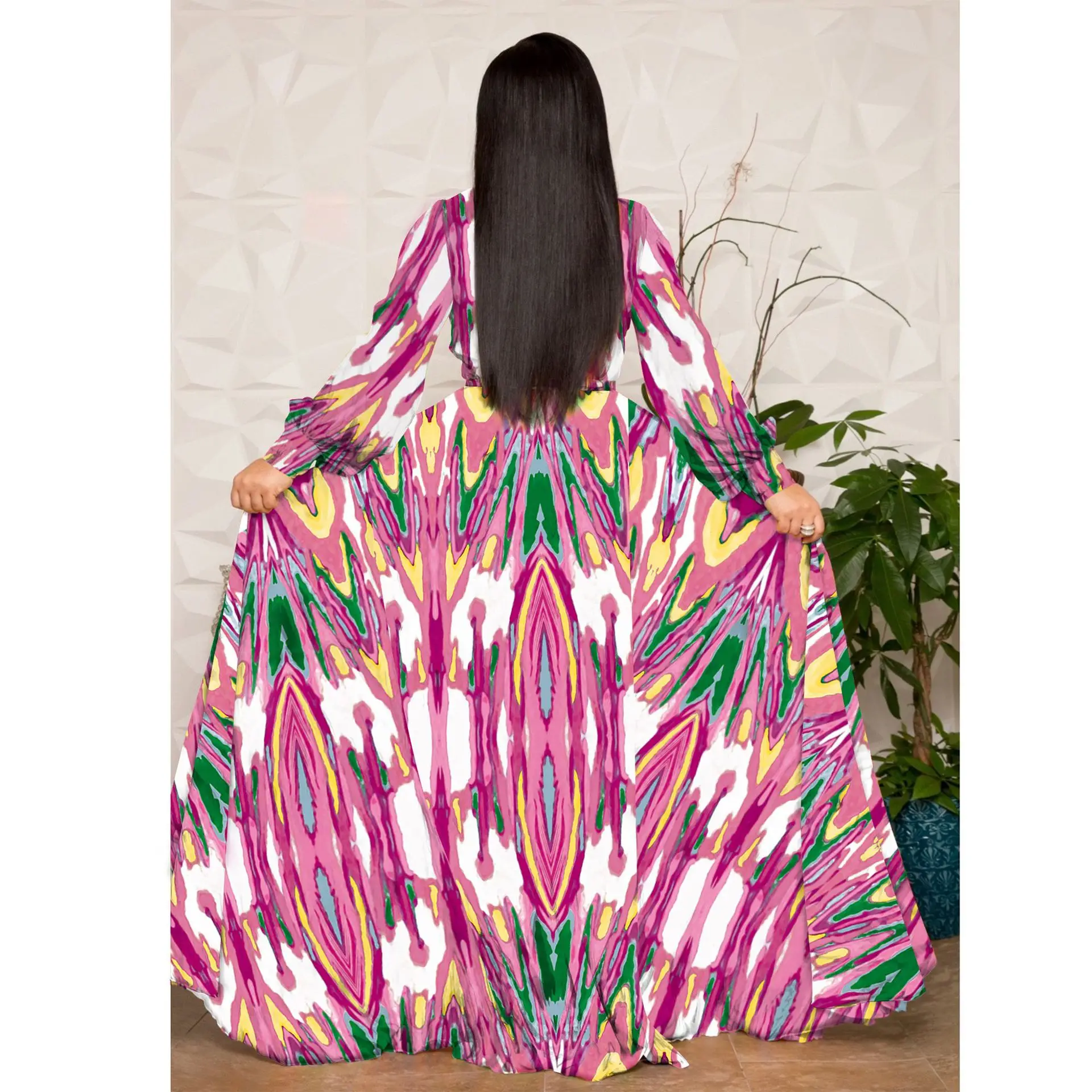 Women's Clothing Plus Size Dresses 2021 Beach Chiffon Long Dresses Urban Casual Fashion Floral Print Large Swing Dress Autumn