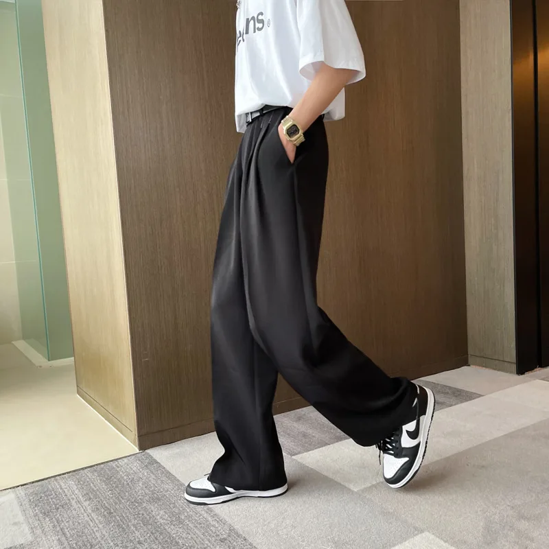 

Summer Wide-leg Pants Men's Fashion Black White Casual Pants Men Streetwear Korean Loose Thin Ice Silk Pants Mens Trousers S-2XL