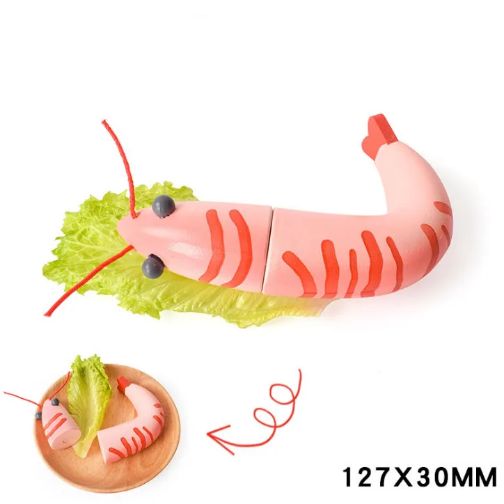 Shrimp JIMITU Детские деревянные игрушки ролевые игры магнитные морепродукты рыба креветки безопасности пластик резка Малыш игрушка для обучения подарки - Цвет: Shrimp
