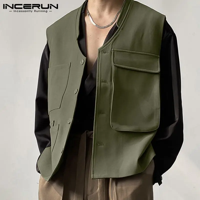 

INCERUN Stylish Men's Tops 2021 Vests Waistcoat Handsome Well Fitting Hot Sale Sleeveless Shirt Multi-pocket Outer Garment S-5XL