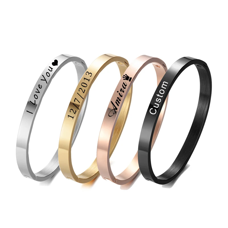 Персонализированный браслет ELSEMODE 4/6/8 мм с именем под заказ из нержавеющей стали