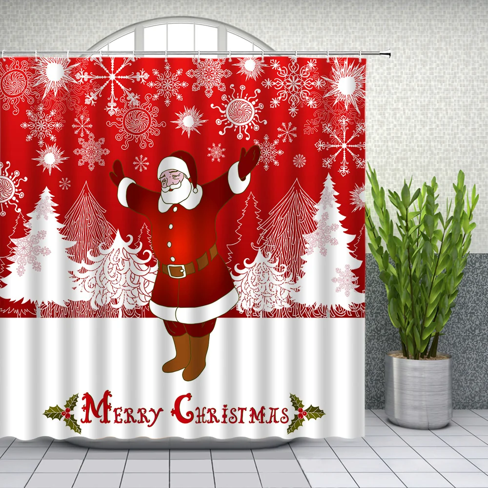 

3d занавески для ванной с рождественской елкой и Санта-Клаусом, занавески для душа, украшение с крючками, домашний тканевый экран для ванной