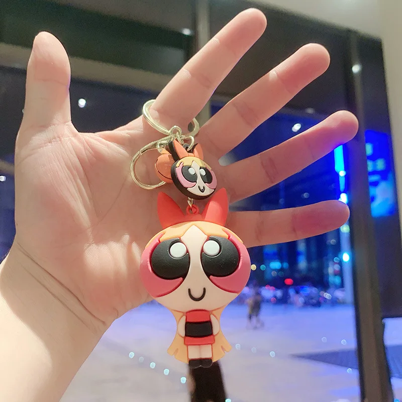 

Cartoon Anime Power puff Girl Keychain Rubber Pendant Anime Lovers Bag Accessories Car Keychain Charm Children's Birthday Gift