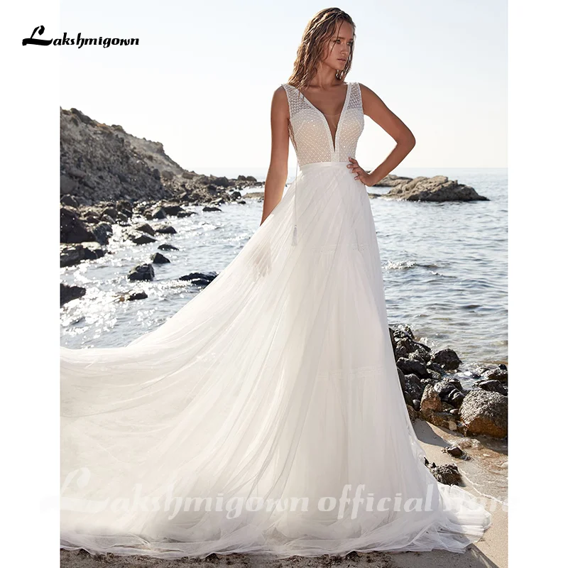 

Lakshmigown Beach Wedding Dress Boho vestido de noiva Bohemian Lace Bridal Dress Backless V Neck Wedding Gowns