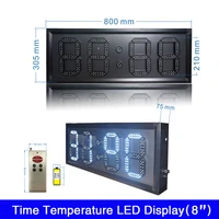 custom made new design 8inch white red yellow green color led time temperature signs digital display aluminum alloy frame