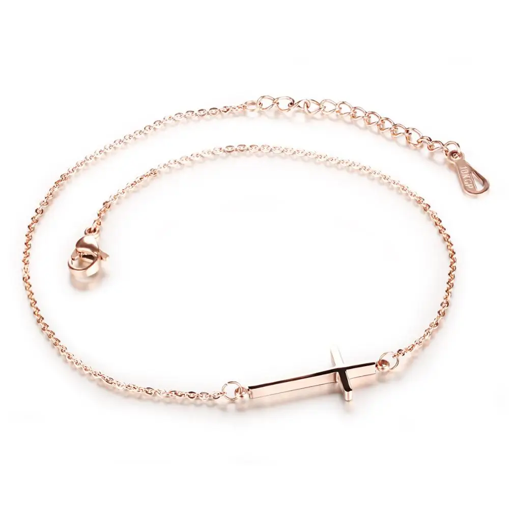 

Fashion Rose Gold Color Women Cross Anklet Stainless Steel Link Chain Foot Jewelry Gift For Girl