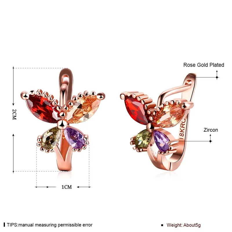 Ajojewel Colorful Cubic Zircon Butterfly Earings Women Golden Clip On Stud Earrings Fashion Animal Jewelry Wholesale | Украшения и