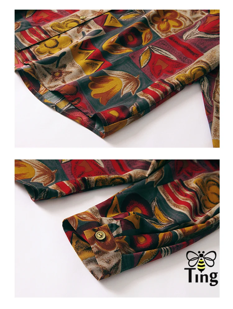 Tingfly дизайнерская винтажная с цветочным принтом Повседневная Блузка рубашки для