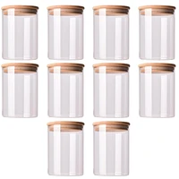 10pcs wood lid glass jar kitchen storage bottles jars food container tea coffee beans grains candy jar containers