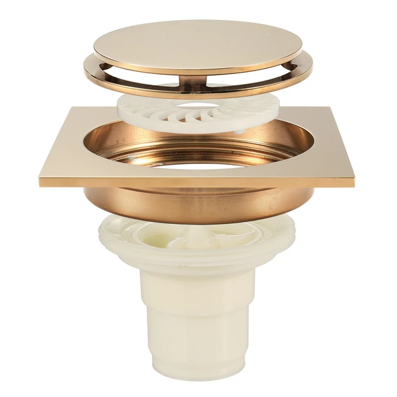 

Bathroom Kitchen Balcony Brass Square All Copper Floor Drain Deodorization Row Shower Grates Strainer Drain