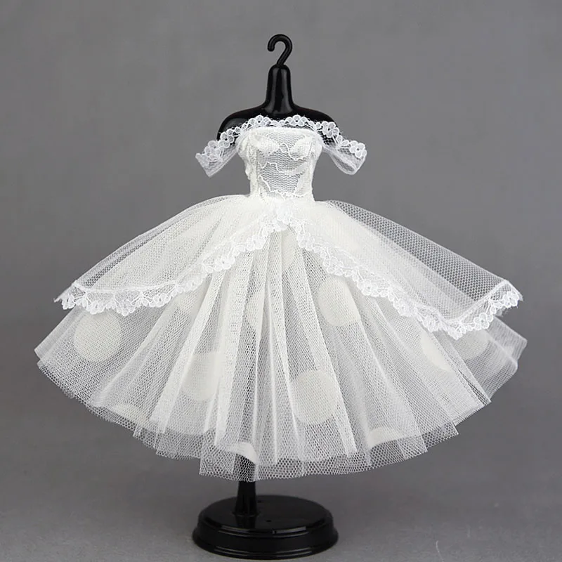 

White Lace Princess Polka Dot Dress for Barbie Doll Outfits Clothing for Blythe Doll Clothes Dolls Accessories Kids Toy 1/6