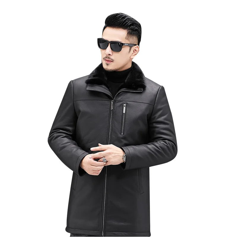 

Men's winter sheepskin leather fur coat and fur one long mink cunning fur coat