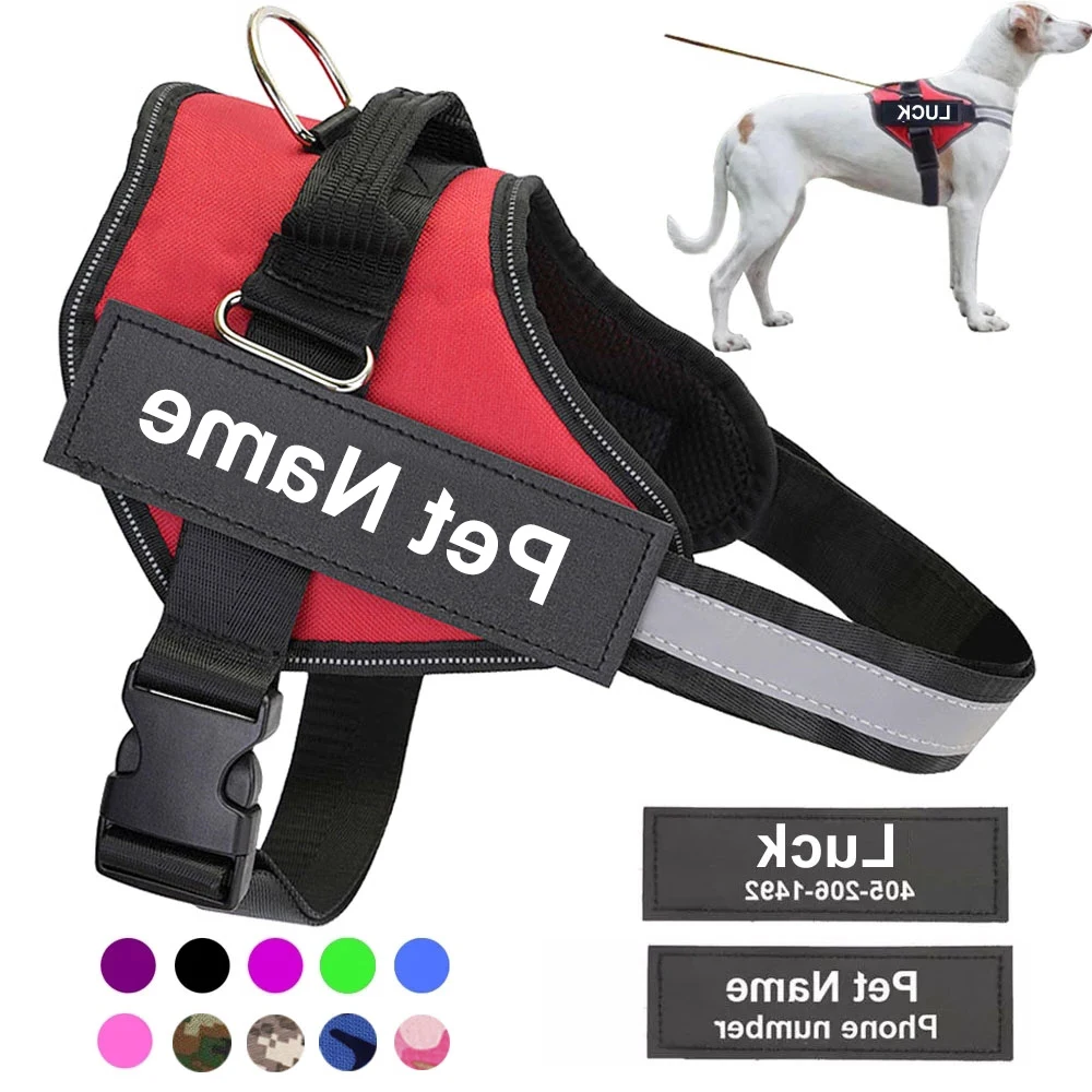 

Reflective Harness Personalized Adjustable Dog Dog Harness Vest For small large Dog With Customized Patch Dogs Training Supplies