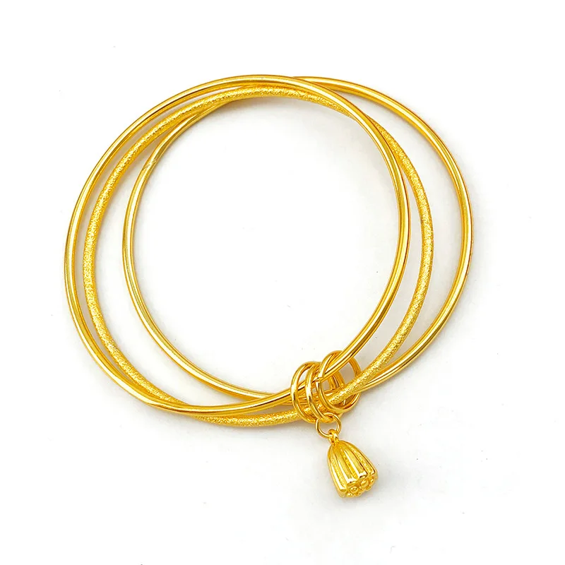 

Real Gold 18K Plated Braceket for Women Three Circles Bell Lotus Bracelets Wedding Enggagement Bangles Fashion Jewelry Gifts