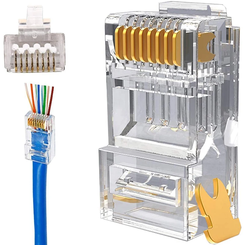 RJ45 Crimp Tool Kit with 50 Pieces Cat6A P Through Connectors