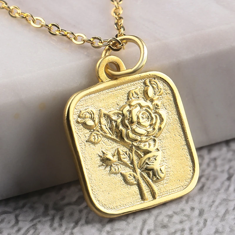 

Tideway rose two sides pendant monogram necklace fine silver jewelry fashion punk pendant33