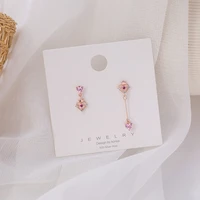 mengjiqiao korean asymmetric cute pink heart delicate zircon drop earrings for women micro paved pendientes mujer moda jewelry