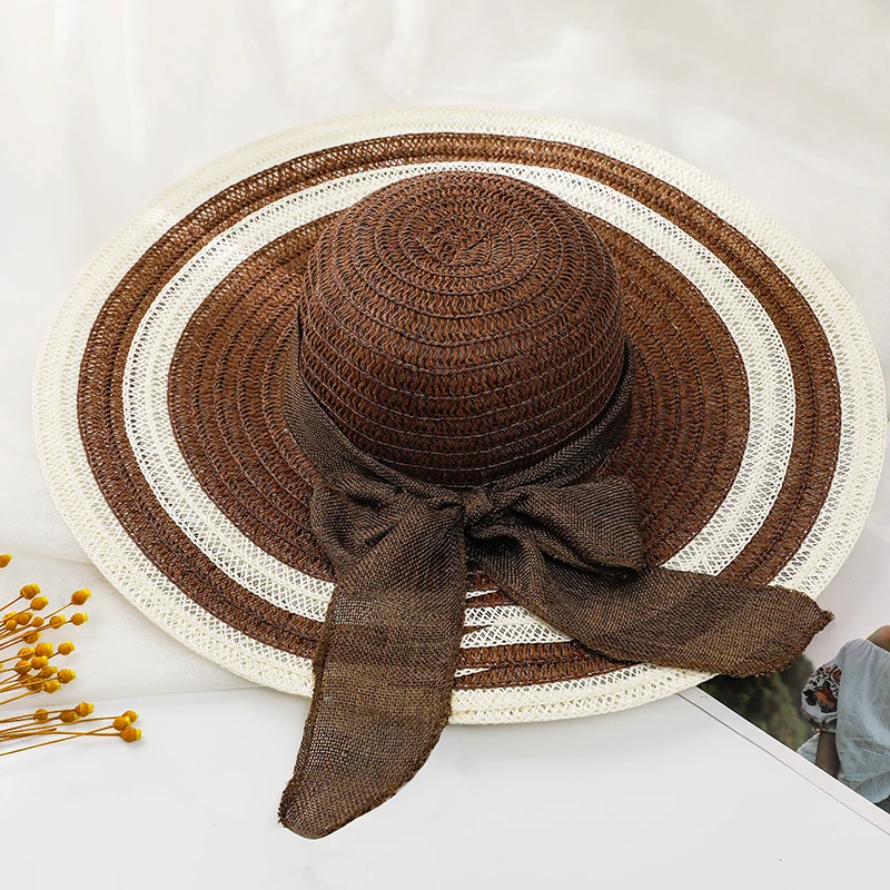 Летняя женская пляжная соломенная шляпа в стиле пэтчворк от солнца с поясом