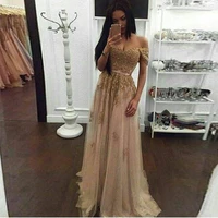champagne lace beaded arabic evening dresses sweetheart a line tulle prom dresses vintage cheap formal party gowns
