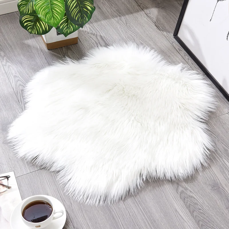 

RAYUAN 60CM Floral Rug Artificial Wool Sheepskin Hairy Carpets Faux Floor Mat Fur Plain Fluffy Soft Area Rugs Tapetes