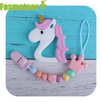 fosmeteor 1set baby teething toy food grade silicone unicorn dummy feeding holder crown beads baby pacifier clips chain