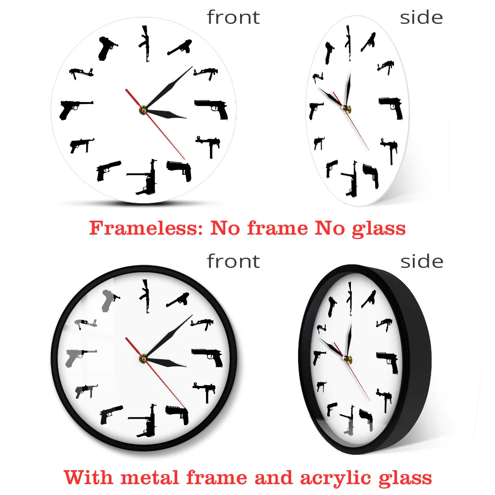 Женские армейские настенные часы разные пулеметы оружие минималистичный дизайн