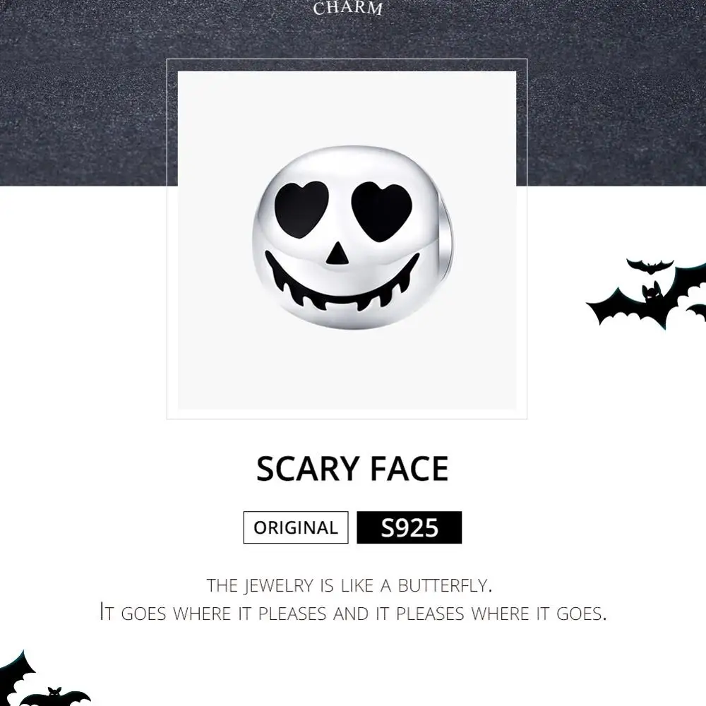 WOSTU Хэллоуин 925 стерлингового серебра страшный череп бусины подходят