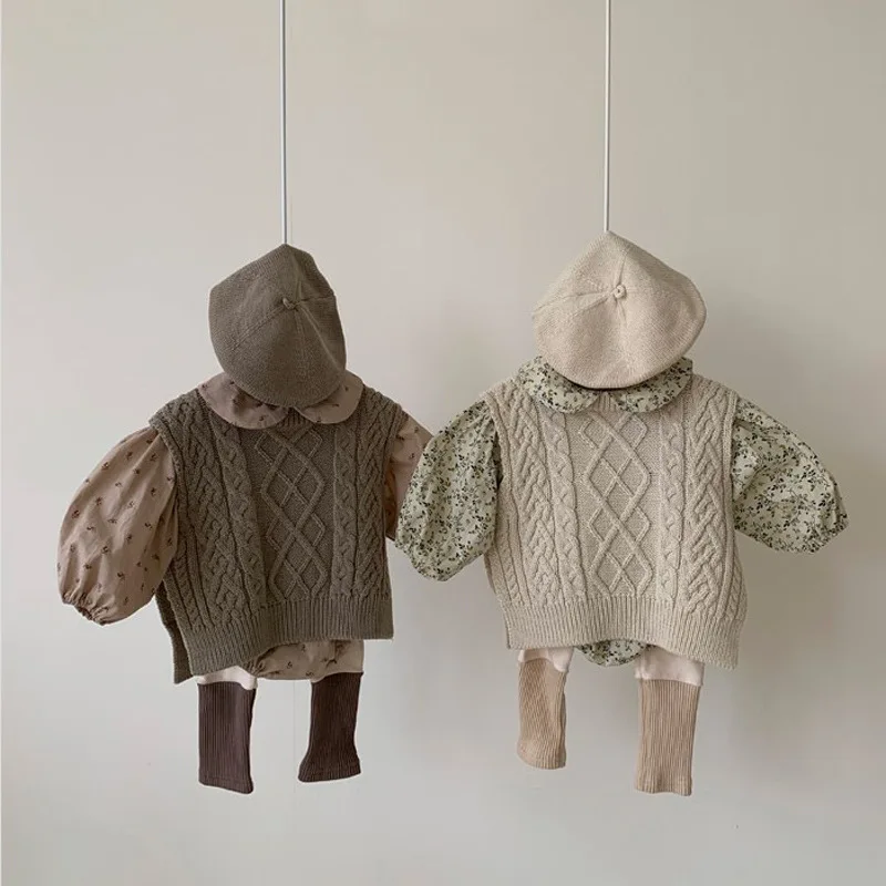 Su&eacute;teres de punto sin mangas para beb&eacute; y ni&ntilde;a, chaleco de algod&oacute;n, abrigo de punto de giro s&oacute;lido, prendas de vestir exteriores para ni&ntilde;o de 0 a 3 a&ntilde;os, oto&ntilde;o-5