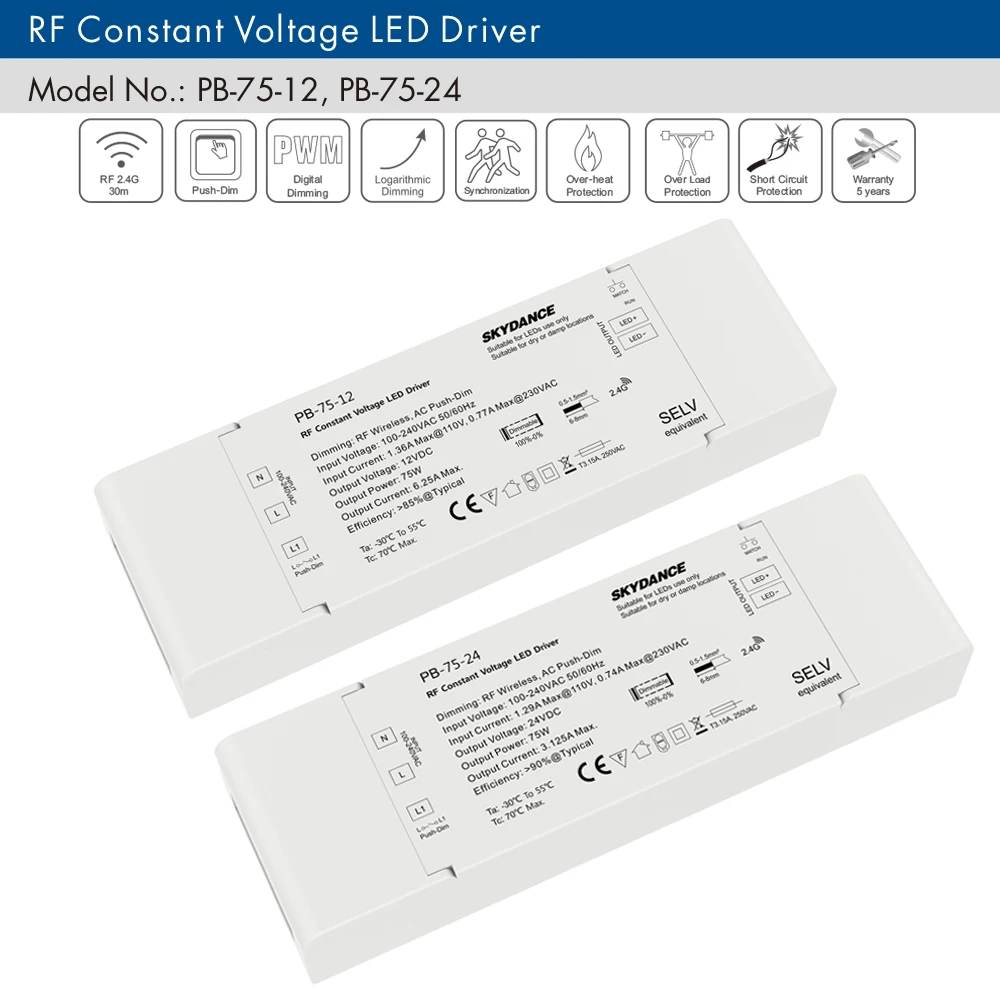Dimmable LED Driver 12V 24V 75W RF 2.4G Wireless Remote Control AC 110V 220V to DC Constant Voltage Dimming | Лампы и освещение