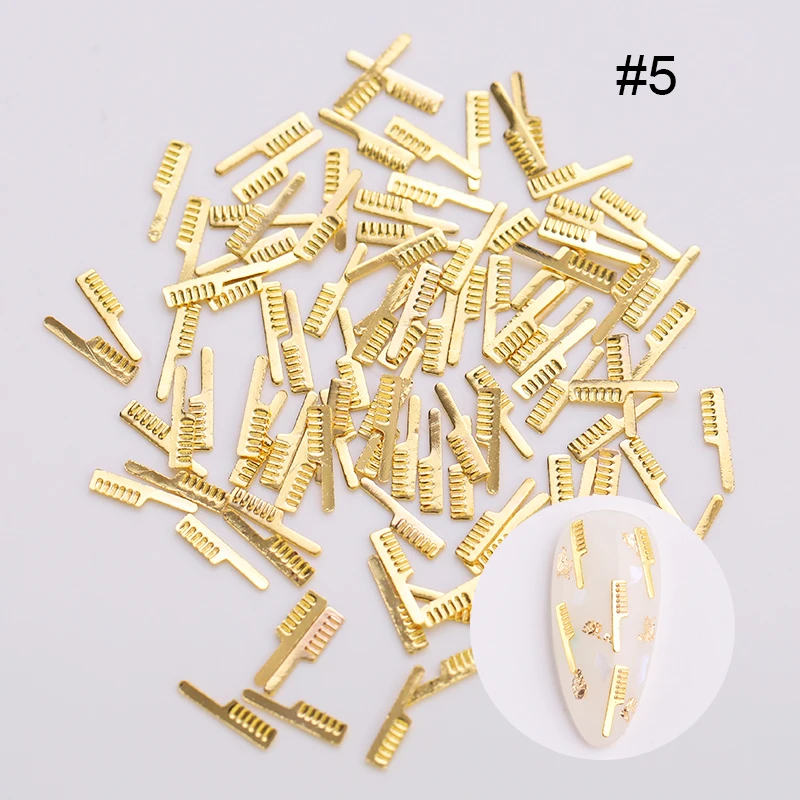 Pattern 18 Позолоченные металлические 3D Стразы для ногтей на Хэллоуин, заклепки для ногтей, расческа в форме кактуса, летучей мыши, плоский дизайн, 3D украшение для ногтей - Цвет: Pattern 18