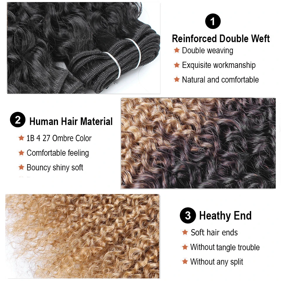 MOGUL HAIR Ombre Three Tone 1B 4 27 Blonde Ends Afro Jerry Curly Hair Weave Bundles Indian Non Remy Human Hair Extension