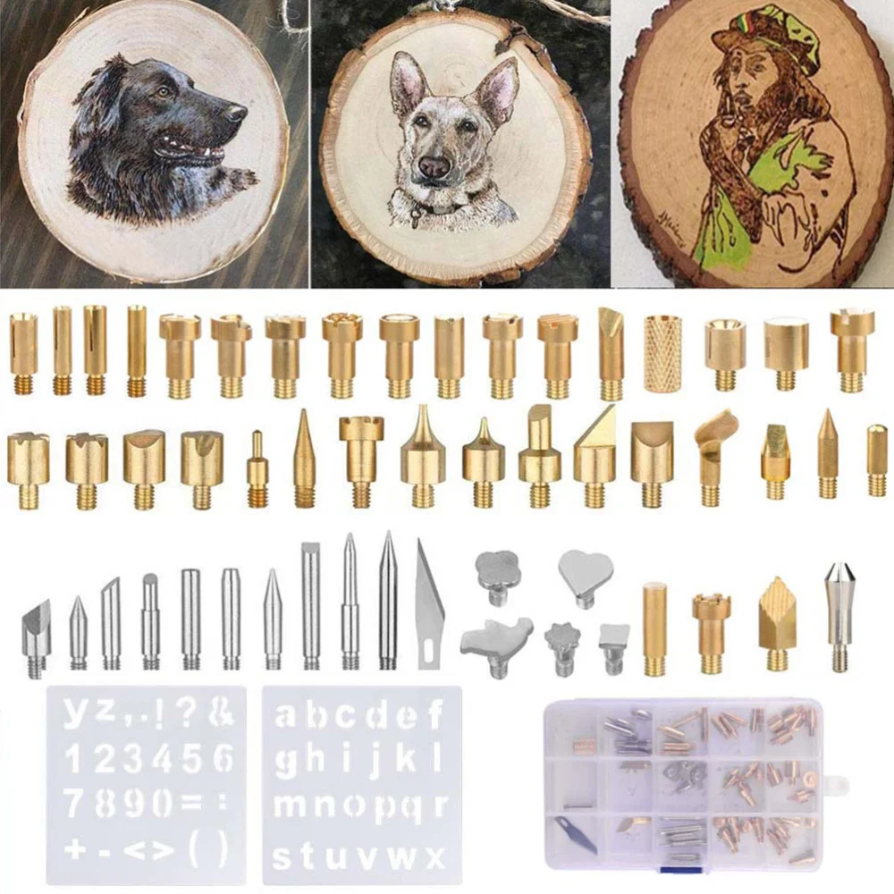 

41pcs/set Wood Burning Engraving Branding Brush Set LCD Digital Temperature Soldering Iron Welding Wood Embossing Burning Set (U